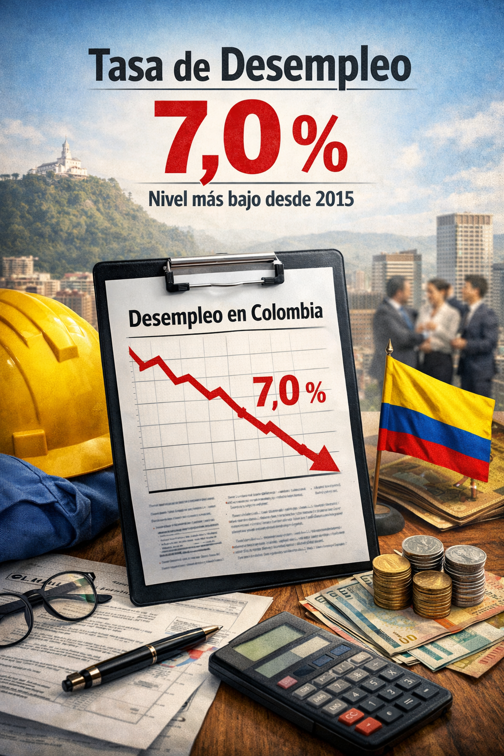 La tasa de desempleo en Colombia bajó a 7,0 %, el nivel más bajo desde noviembre de 2015